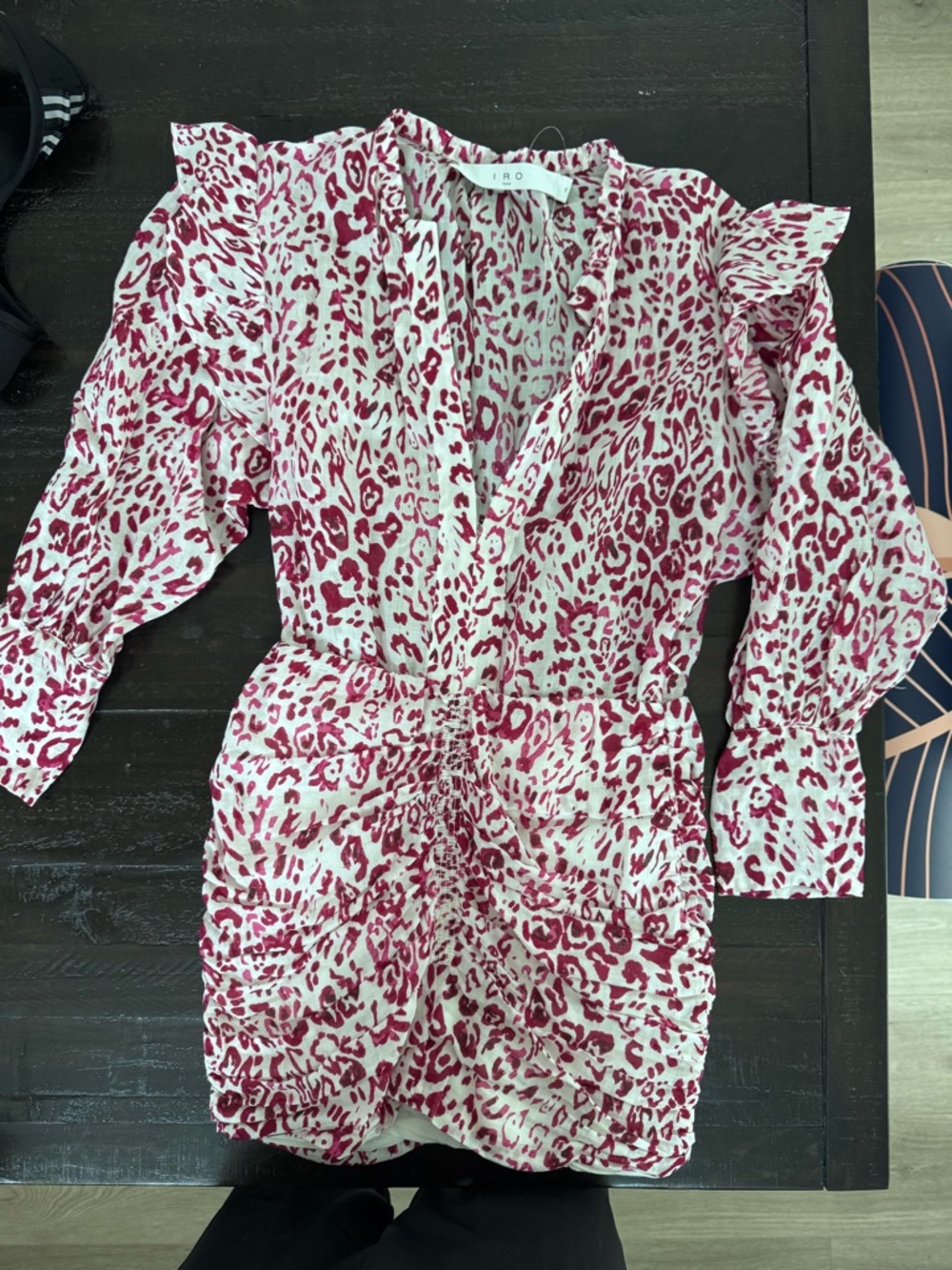 IRO Pink and White Leopard Print Ruffled Mini Dress